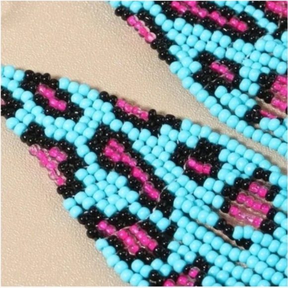 ❤️❤️ FREE Leopard Neon Tassel Cheetah Fringe Beaded Hipster Hippie Chic Earrings - Picture 2 of 4
